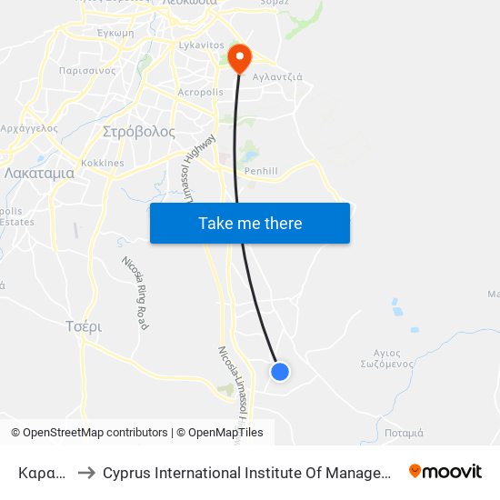 Καραβά to Cyprus International Institute Of Management map