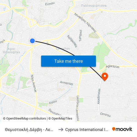 Θεμιστοκλή Δέρβη - Λεωφόρος Σπύρου Κυπριανού to Cyprus International Institute Of Management map