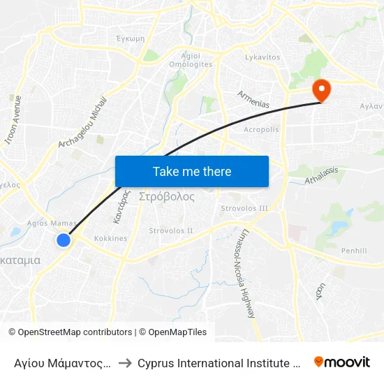 Αγίου Μάμαντος - Λήδρας to Cyprus International Institute Of Management map