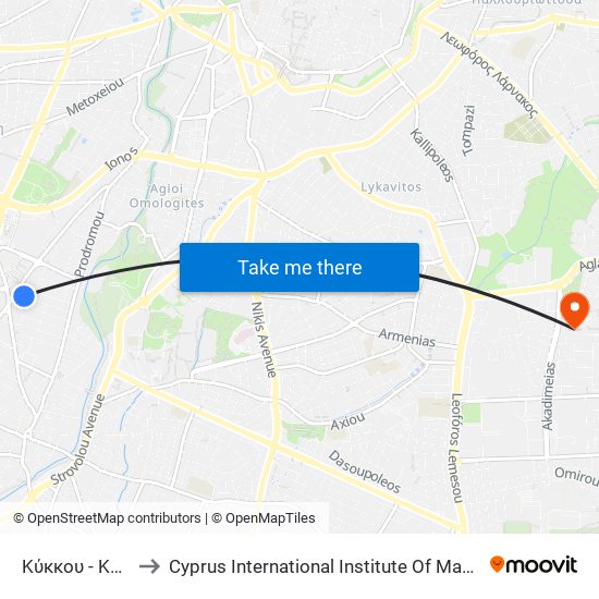 Κύκκου - Κάσου to Cyprus International Institute Of Management map