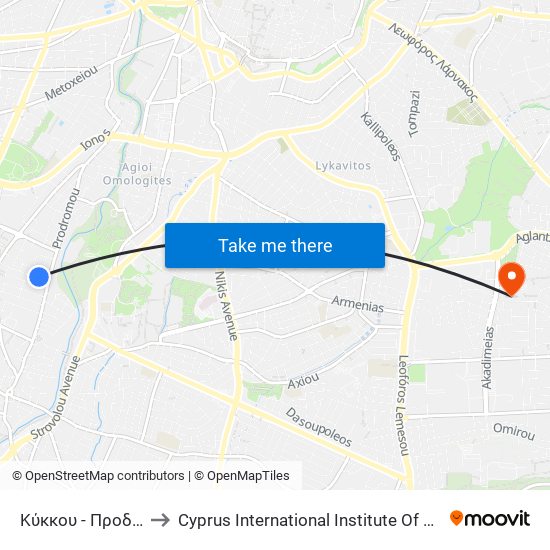 Κύκκου to Cyprus International Institute Of Management map