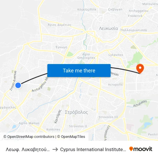 Λεωφ. Λυκαβητού - Ο.Σ.Ε.Λ. 1 to Cyprus International Institute Of Management map