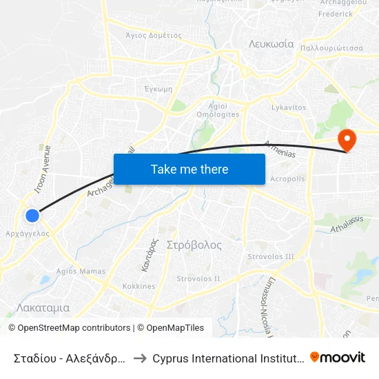 Σταδίου - Αλεξάνδρου Παναγούλη to Cyprus International Institute Of Management map
