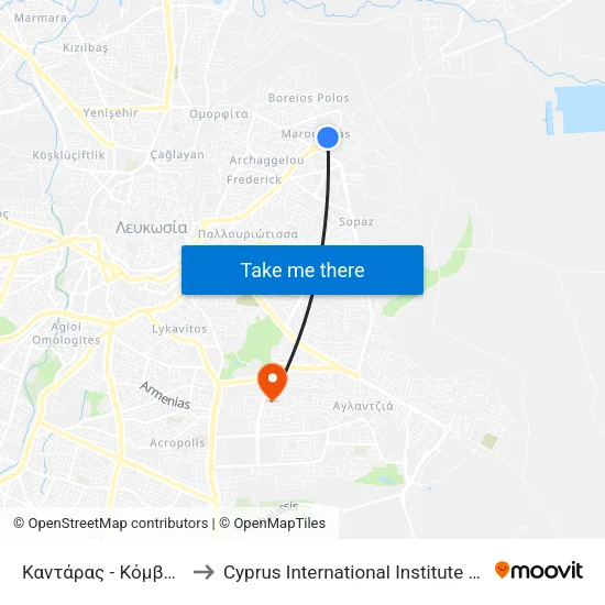 Καντάρας - Κόμβος Σοπάζ 2 to Cyprus International Institute Of Management map
