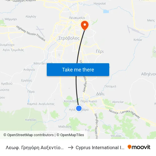 Λεωφ. Γρηγόρη Αυξεντίου - Αρχιεπισκόπου Μακαρίου to Cyprus International Institute Of Management map