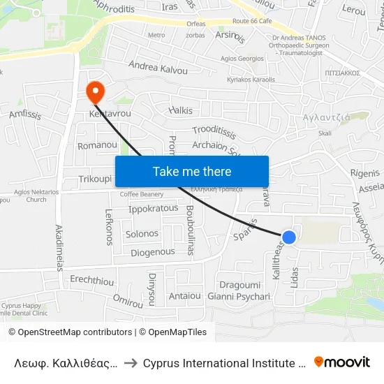 Λεωφ. Καλλιθέας - Ταμασού to Cyprus International Institute Of Management map