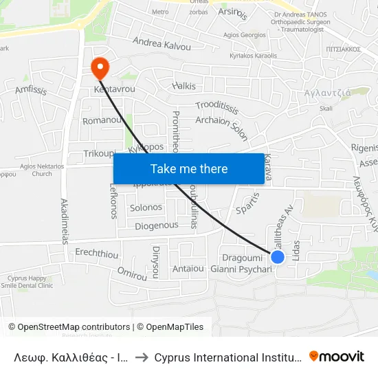 Λεωφ. Καλλιθέας - Ιωάννη Ψυχάρη to Cyprus International Institute Of Management map