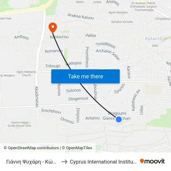 Γιάννη Ψυχάρη - Κώστα Κρυστάλλη to Cyprus International Institute Of Management map