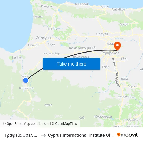 Γραφεία Οσελ Τεμπριά to Cyprus International Institute Of Management map