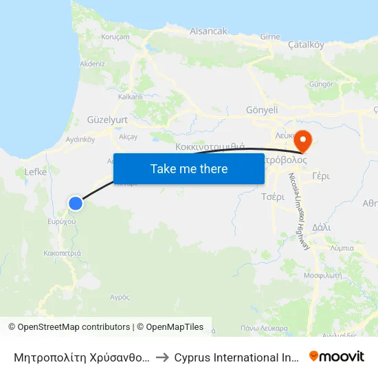 Μητροπολίτη Χρύσανθου Σαρηγιάννη - Ατσάς 2 to Cyprus International Institute Of Management map