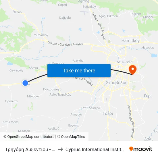 Γρηγόρη Αυξεντίου - Κωστή Παλαμά to Cyprus International Institute Of Management map