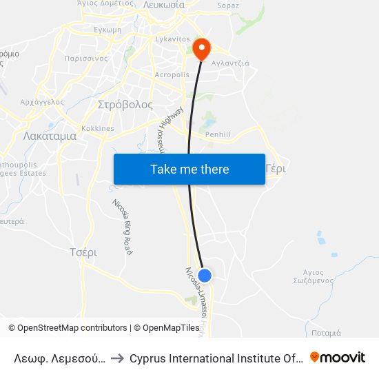 Λεωφ. Λεμεσού - Τήνου to Cyprus International Institute Of Management map