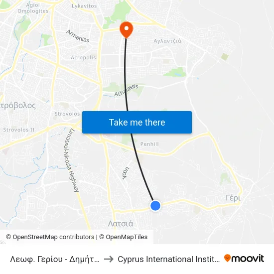 Λεωφ. Γερίου - Δημήτρη Χριστοδούλου to Cyprus International Institute Of Management map