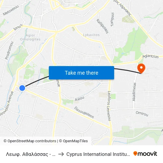 Λεωφ. Αθαλάσσας - 28 Οκτωβρίου to Cyprus International Institute Of Management map