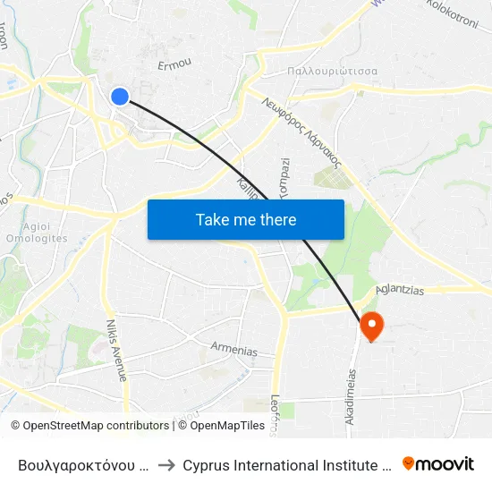 Βουλγαροκτόνου - Αρσινόης to Cyprus International Institute Of Management map