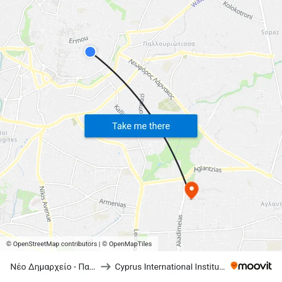 Νέο Δημαρχείο - Παλιά Ηλεκτρική to Cyprus International Institute Of Management map