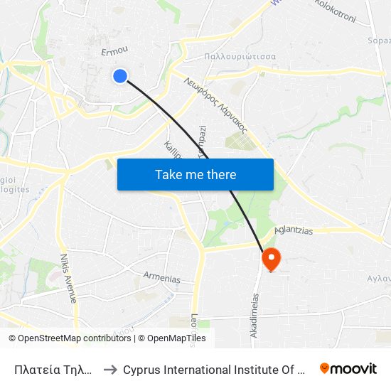 Πλατεία Tηλλυρίας to Cyprus International Institute Of Management map