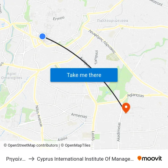 Ρηγαίνης to Cyprus International Institute Of Management map