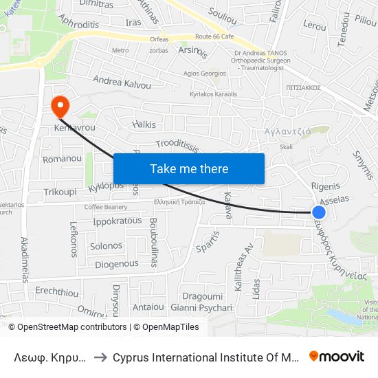 Λεωφ. Κηρυνείας to Cyprus International Institute Of Management map