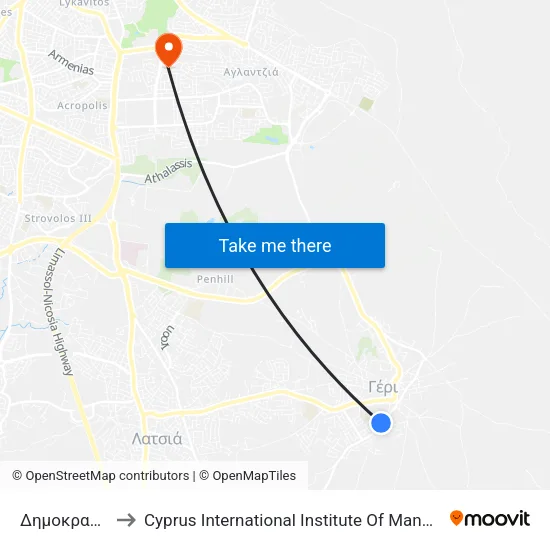 Δημοκρατίας to Cyprus International Institute Of Management map