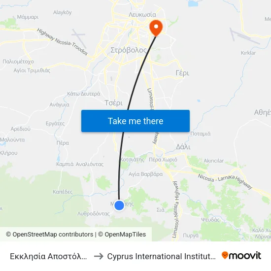 Εκκλησία Αποστόλου Βαρνάβα 2 to Cyprus International Institute Of Management map