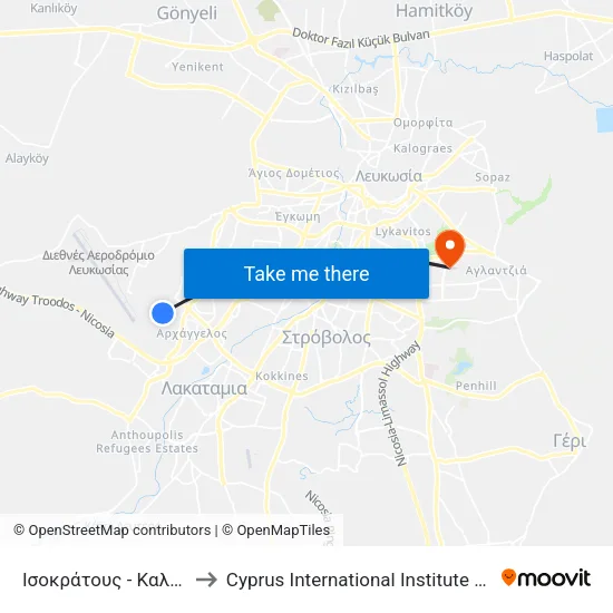 Ισοκράτους - Καλλικράτους to Cyprus International Institute Of Management map