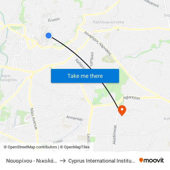 Ναυαρίνου - Νικολάου Σαριπόλου to Cyprus International Institute Of Management map