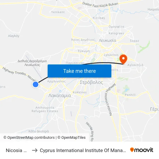 Nicosia Mall to Cyprus International Institute Of Management map