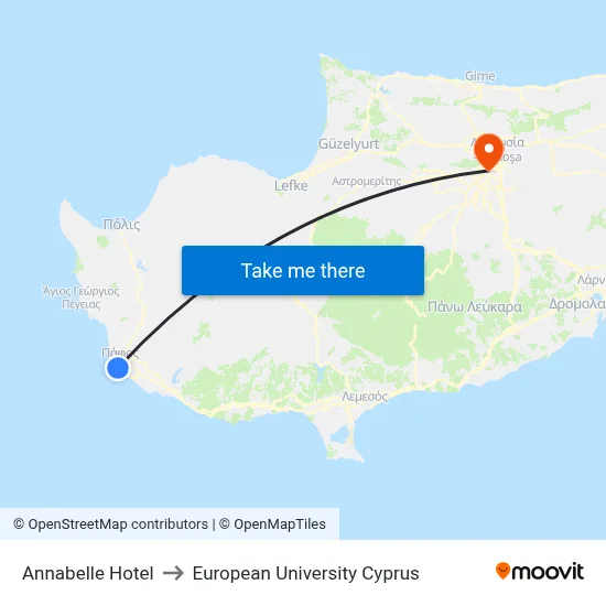 Annabelle Hotel to European University Cyprus map