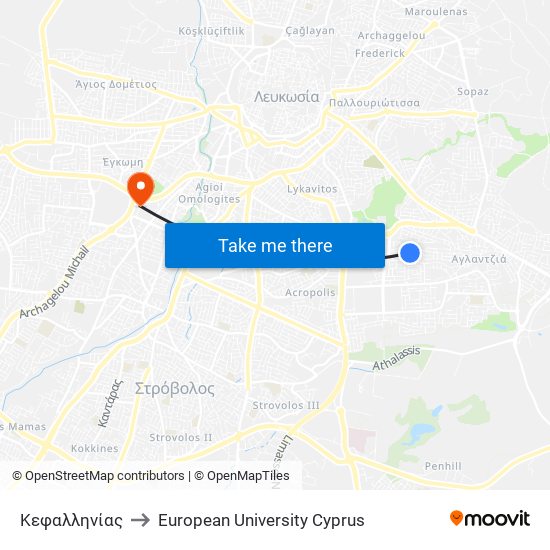 Κεφαλληνίας to European University Cyprus map