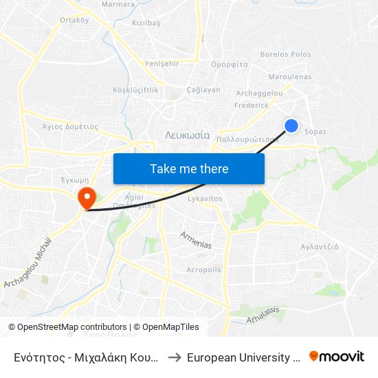 Ενότητος - Μιχαλάκη Κουσουλίδη to European University Cyprus map