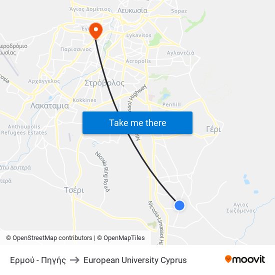 Ερμού to European University Cyprus map