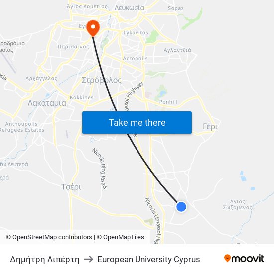 Δημήτρη Λιπέρτη to European University Cyprus map