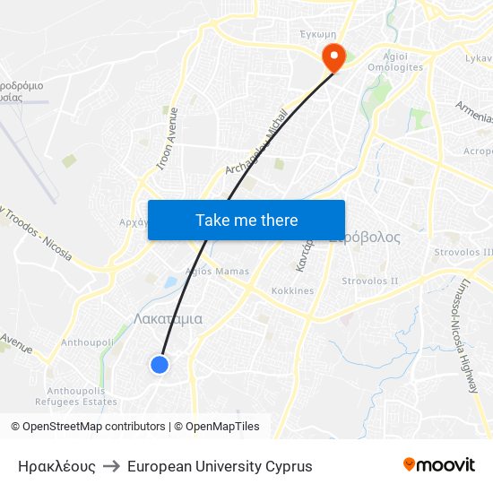 Ηρακλέους to European University Cyprus map