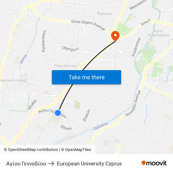 Αγίου Γενναδίου to European University Cyprus map