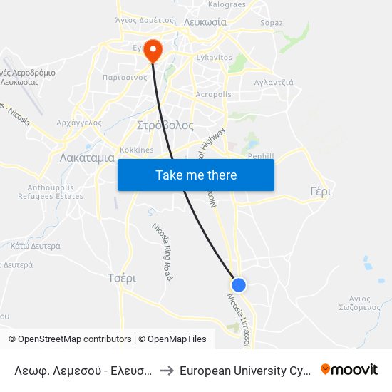 Λεωφ. Λεμεσού - Ελευσίνος to European University Cyprus map