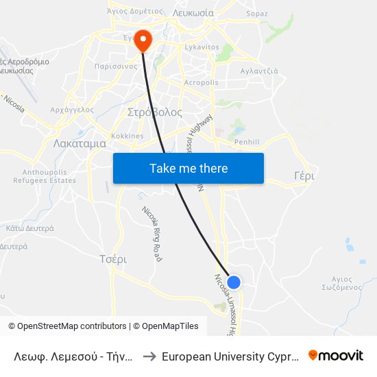 Λεωφ. Λεμεσού - Τήνου to European University Cyprus map