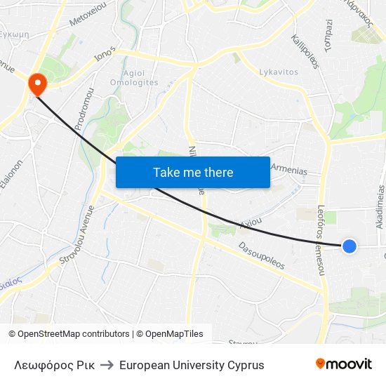 Λεωφόρος Ρικ to European University Cyprus map