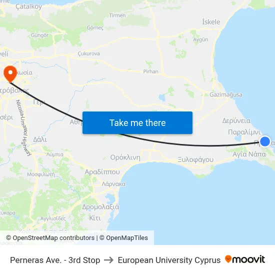Perneras Ave. - 3rd Stop to European University Cyprus map