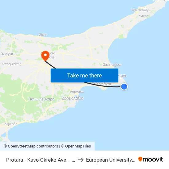 Protara - Cape Greco Avenue - 23rd Stop to European University Cyprus map