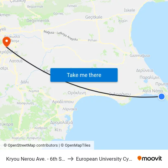Kryou Nerou Avenue - 6th Stop to European University Cyprus map
