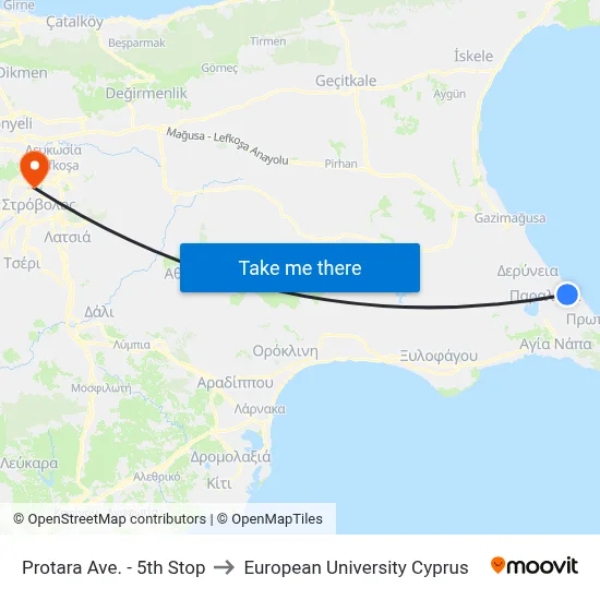 Protara Avenue - 5th Stop to European University Cyprus map