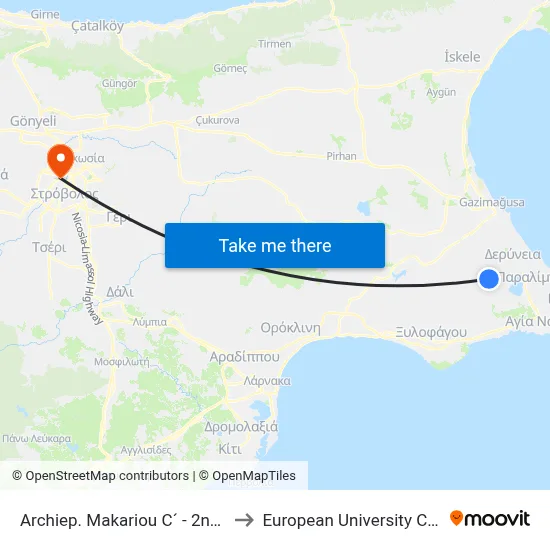 Archbishop Makarios III - 2nd Stop to European University Cyprus map