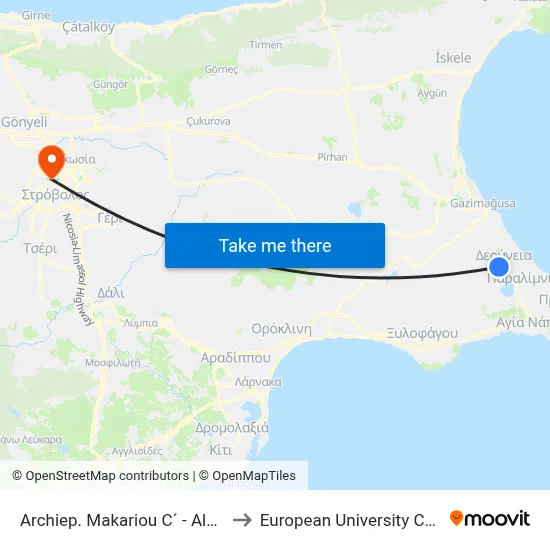 Archbishop Makarios III - Alakatis to European University Cyprus map