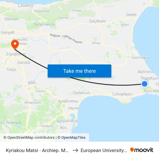 Kyriakou Matsi - Archbishop Makarios III to European University Cyprus map