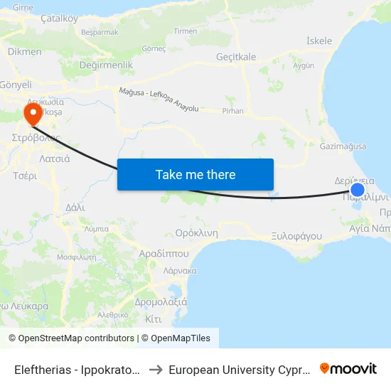 Eleftherias - Hippocrates to European University Cyprus map