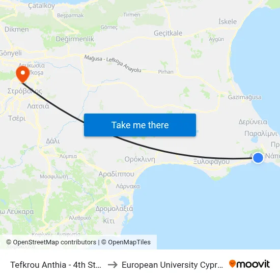 Tefkrou Anthia - 4th Stop to European University Cyprus map