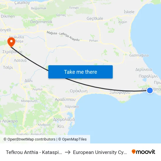 Tefkrou Anthia - Kataspilion to European University Cyprus map