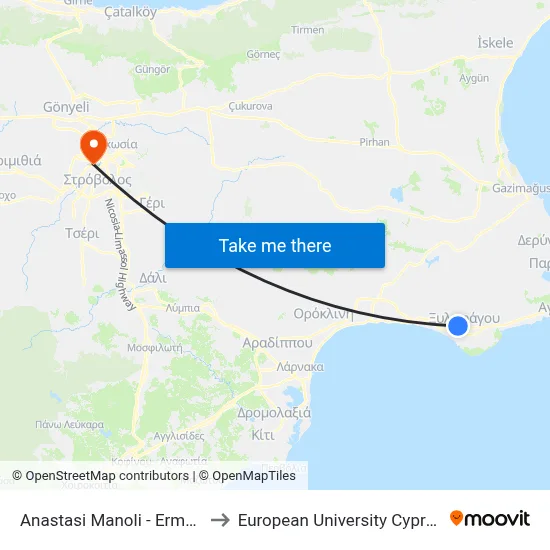 Anastasis Manolis - Hermes to European University Cyprus map