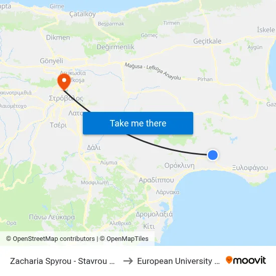 Zacharia Spyrou - Stavrou Neofytou to European University Cyprus map